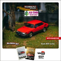 Tarmac Works Global 64 1/64 Scale - Saab 900 Turbo Red Model Car + Trading Cards Combo Set (PRE-ORDER)