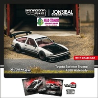 Tarmac Works Global 64 1/64 Scale - Toyota Sprinter Trueno AE86 Widebody by Jon Sibal White / Black Model Car + Trading Cards Combo Set