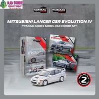 Tarmac Works Global 64 - Mitsubishi Lancer GSR Evolution IV Silver Model Car + Trading Cards Combo Set - (PRE-ORDER)