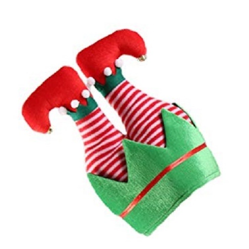Christmas Upside Down Elf Striped Pants Hat