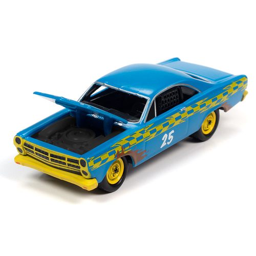 Johnny Lightning 1:64 Scale Street Freaks 2020 Release 4 Version B - 1967 Ford Fairlane Stock Car #25 Matt Rattlecan Bright Blue (Dirty Version) "Demo