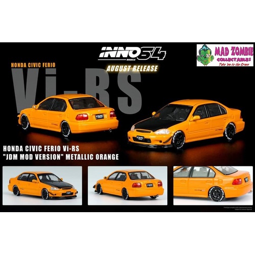 Inno 64 1:64 Scale - Honda Civic Ferio Vi-RS "JDM Mod Version" Metallic Orange With extra wheels and extra decals