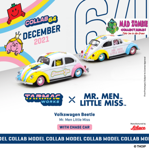 Tarmac Works 1:64 Scale Collab 64 - Volkswagen Beetle, Mr. Men & Little Miss