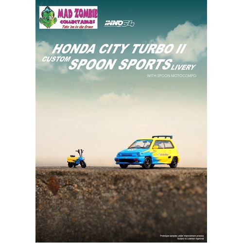 Inno 64 1:64 Scale - Honda City Turbo II "Spoon Sports" Custom Livery with  Motocompo