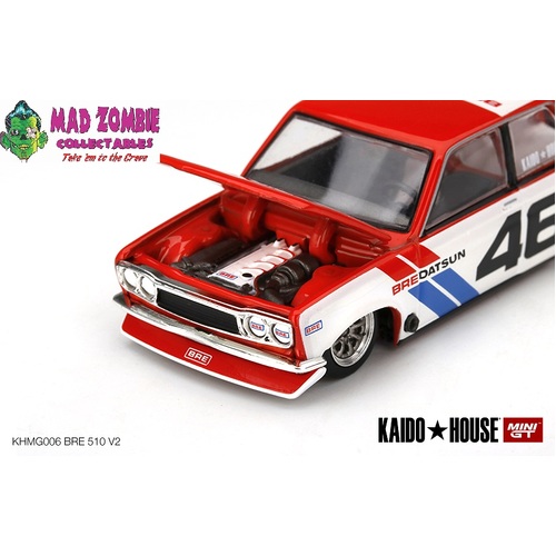 True Scale Miniatures Mini GT 1:64 - Kaido House Datsun 510 Pro Street BRE #46 Version 2 Matte White