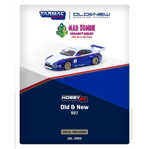 Tarmac Works Hobby 64 - Porsche Old & New 997, Blue / White