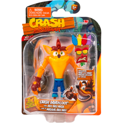 Crash Bandicoot 4.5” Action Figure (Wave 1) - Crash Bandicoot with Aku Aku Mask