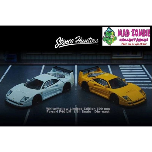 Stance Hunter 1/64 Scale - Ferrari F40 LM with removable engine cover White or Yellow - Limited to 599 Pieces World Wide