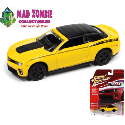 Johnny Lightning 1/64 Muscle Cars USA 2022 Release 2B - 2013 NICKEY Chevrolet Camaro ZL1 Convertible (Rally Yellow w/Gloss Black Nickey Side Stripes)