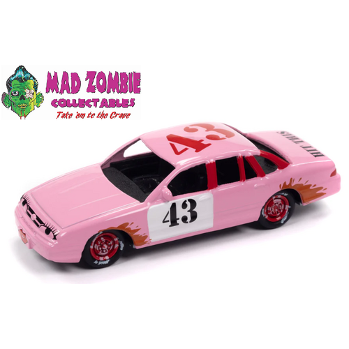 Johnny Lightning 1/64 Street Freaks 2023 Release 1A - 1997 Ford Crown Victoria (Demolition Derby) (Cotton Candy Pink w/Derby Graphics)