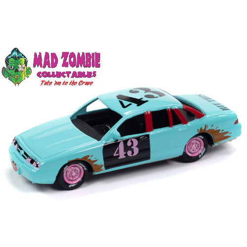 Johnny Lightning 1/64 Street Freaks 2023 Release 1B - 1997 Ford Crown Victoria (Demolition Derby) (Light Teal w/Derby Graphics)