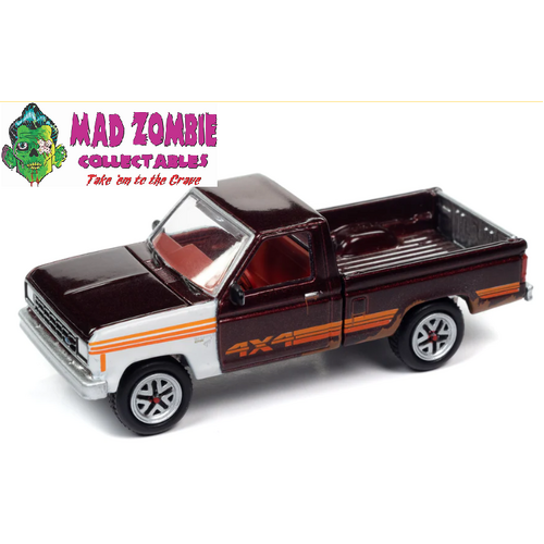 Johnny Lightning 1/64 Street Freaks 2023 Release 1B - 1984 Ford Ranger (Project in Progress) (Medium Canyon Red w/White Mismatched Panels)