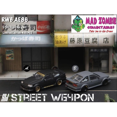 Street Weapon 1:64 Scale - RWB Toyota AE86 Matte Black - Limited to 499 World Wide