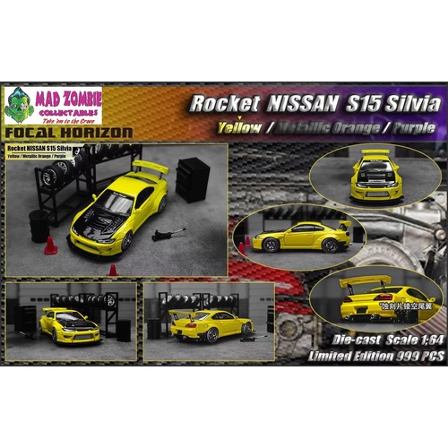 Focal Horizon 1/64  -  Nissan Silvia S15 GT Wing Pandem Rocket Bunny Yellow - Limited to 999 Pieces World Wide