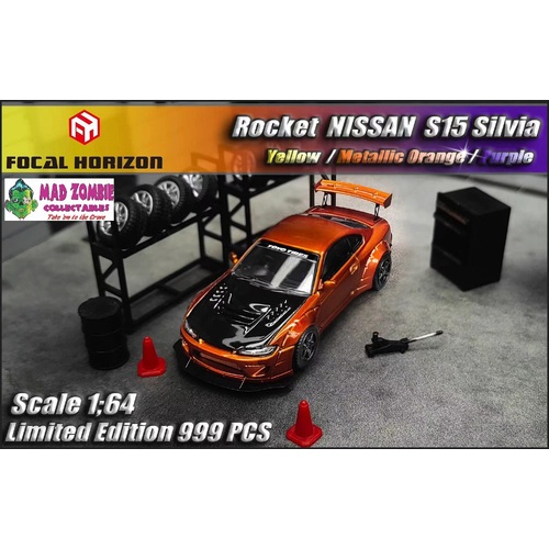 Focal Horizon 1/64  -  Nissan Silvia S15 GT Wing Pandem Rocket Bunny Metallic Orange - Limited to 999 Pieces World Wide