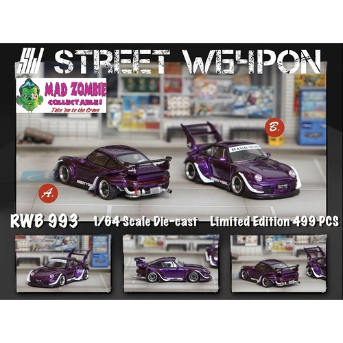Street Weapon 1:64 Scale - RWB 993 Metallic Purple GT Wing or High Ducktail Wing - Limited to 499 World Wide Each