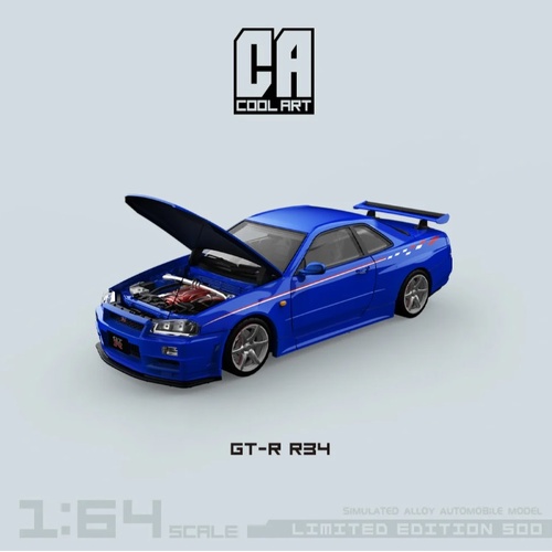 Cool Art - Nissan GT-R R34 Open bonnet and rear with Engine Model Blue (Limited to 500 Pieces World Wide)