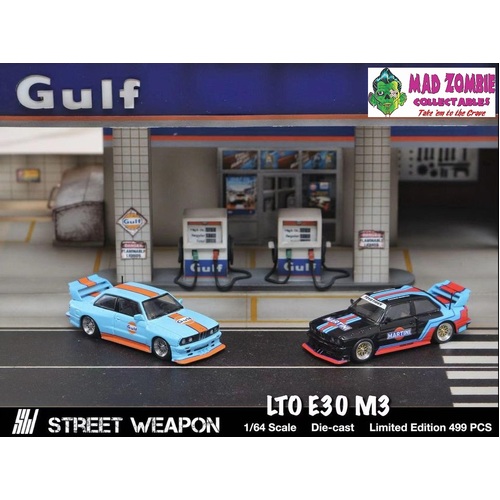 Street Weapon 1/64 Scale - LTO BMW E30 M3 Gulf Livery or Martini Black (Limited to 499 Pcs Each World Wide)