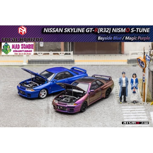 Focal Horizon 1/64 - Nismo S-Tune Skyline GT-R R32 Open-Hood, Visible Engine Bayside Blue or Magic Purple 