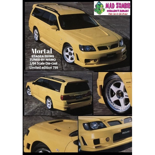 Mortal 1/64 Scale - Stagea WC34 Wagon, Concept Nismo 260RS Modified Yellow (Limited to 799 Pieces World Wide)