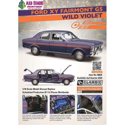 Classic Carlectables 1/18 Scale - Ford XY Fairmont GS – WILD VIOLET - (Limited to 750 Pieces World Wide)