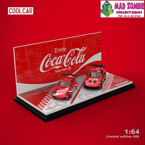 Cool Car 1/64 - Porsche Coca Cola Livery Twin Cars Set  - RWB964 GT Wing + 992 GT3 RS Coca Cola (Limited to 500 Pieces World Wide)