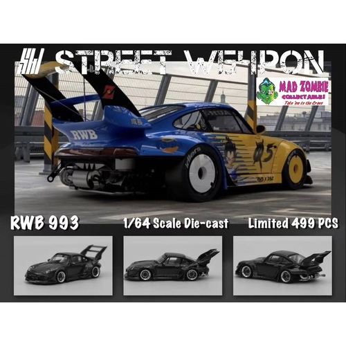 Street Weapon 1/64 Scale - RWB 993 Yellow Blue Dragon Ball Z (Limited to 499 Pieces World Wide)