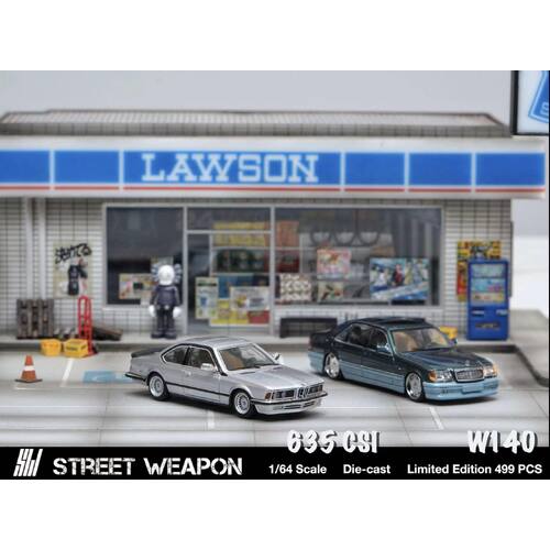 Street Weapon 1/64 Scale - BMW 635 CSI Silver or Mercedes Benz W140 Green (Limited to 499 Pieces World Wide Each)