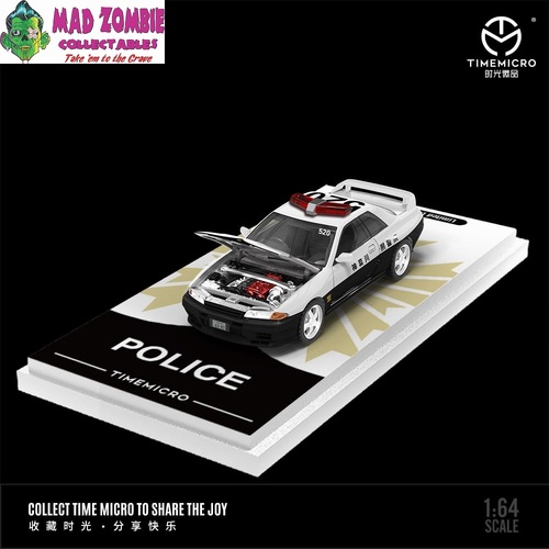 Time Micro 1/64 Scale - Skyline GT-R R32 Open-Hood, Visible Engine Japan Police Livery
