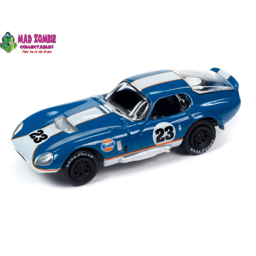Johnny Lightning 1/64  - Classic Gold 2023 Release 2 Set B - 1965 Shelby Daytona Gulf (Dark Blue w/White Stripe)