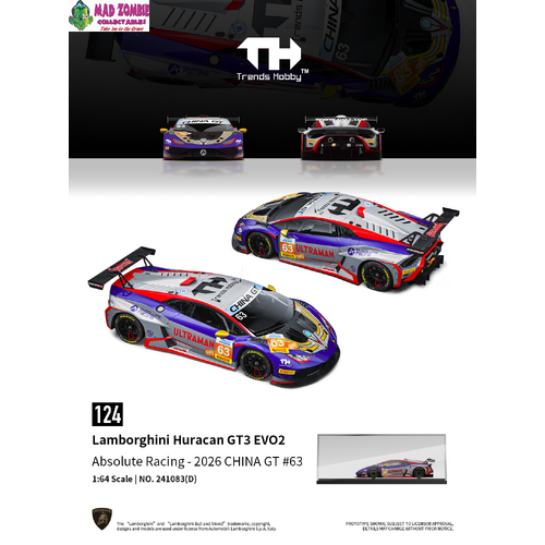 Trend Hobby - Lamborghini Huracan GT3 Evo 2 China GT 2026 #63 - (PRE-ORDER)