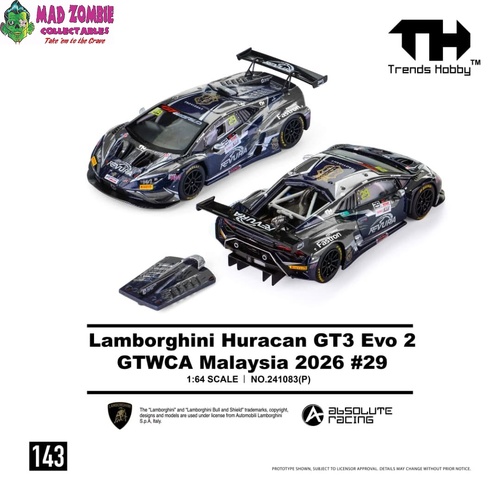 Trend Hobby - Lamborghini Licensed Product - Huracan GT3 EVO2 DTM GTWCA Malaysia 2026 Black-Blue #29  - (PRE-ORDER)