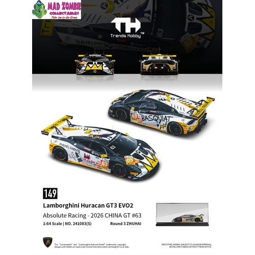 Trend Hobby - Lamborghini Huracan GT3 EVO2 Black-White Absolute Racing-2026 CHINA GT Zhuhai - (PRE-ORDER)