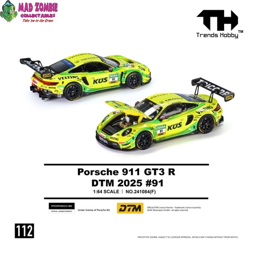 Trend Hobby - 911 (992) GT3 R DTM 2025 Openable Hood Yellow-Green #91 - (PRE-ORDER)