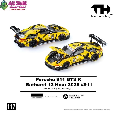 Trend Hobby - 911 (992) GT3 R Openable Hood Bathurst 12 Hours 2026 Yellow #911 Livery - (PRE-ORDER)