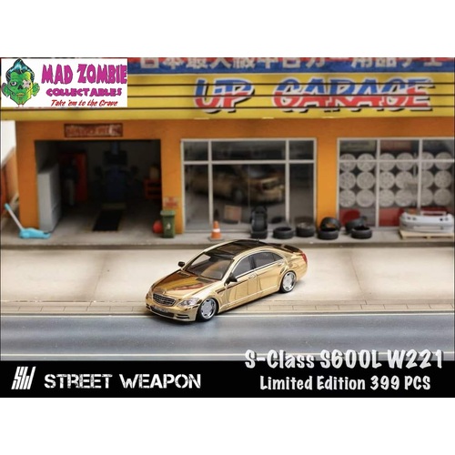 Street Weapon 1/64 Scale - Mercedes S Class S600L W221 Chrome Gold  - Limited to 399 World Wide