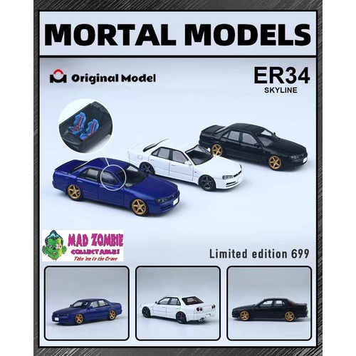 Mortal 1/64 Scale - Nissan Skyline ER34 White/Black/Blue 