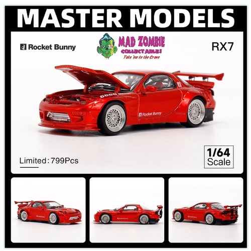Master 1/64 Scale - Rocket Bunny Mazda RX7 FD3S Red (Limited to 799 Pieces World Wide)