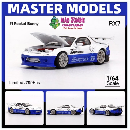 Master 1/64 Scale - Rocket Bunny Mazda RX7 FD3S Blue/White (Limited to 799 Pieces World Wide)