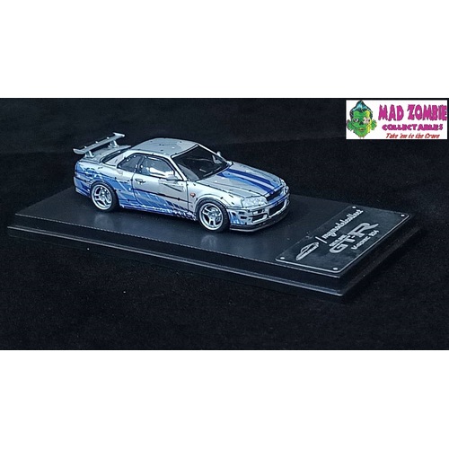 Model Collect 64 1/64 - Skyline GT-R, Mk5 R34 V-SPEC-II Cel Shade Silver Blue