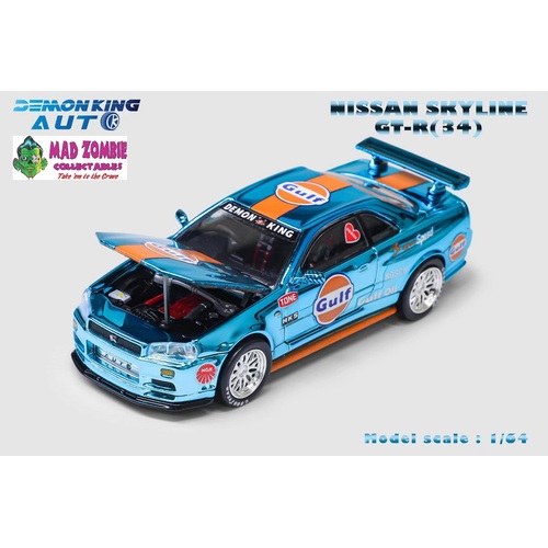 Demon King Auto 1/64 Scale - Nissan Skyline GTR R34 Chrome Gulf Livery