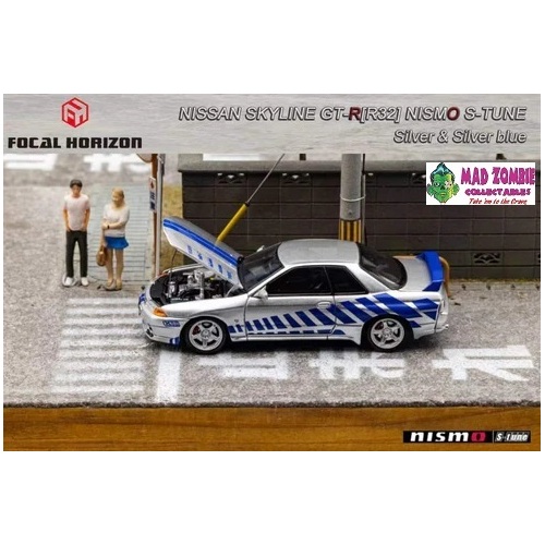 Focal Horizon 1/64 Nissan Skyline GT-R R32 Nismo S-Tune Fast & Furious Silver Blue with Openable Engine Hood