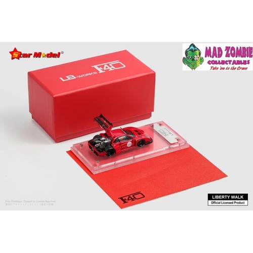 Star Model 1/64 Scale - LB-Works F40 Open-Engine Hood, Visible Engine Red - Deluxe Package with Gift Box and Imitated Crystal  - (PRE-ORDER)