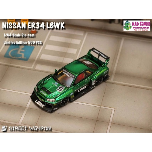Street Weapon 1/64 Scale - LBWK ER34 Chrome Green Special Edition (Limited to 500 Pieces World Wide) PRE-ORDER