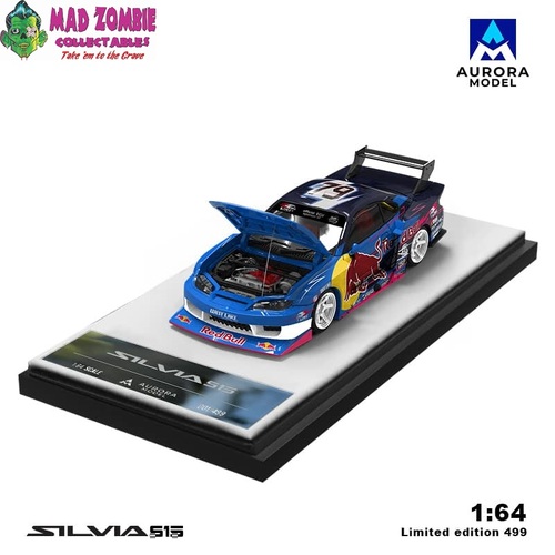 Aurora Model 1/64 Scale - S15 Silvia Modified. Open-Hood, Visible Engine Red Bull - (Limited to 499 Pieces World Wide) - PRE-ORDER