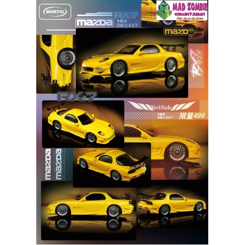 Mortal 1/64 Scale - Mazda RX7 FD3S Veilside Kit with GT Wing Yellow - PRE-ORDER