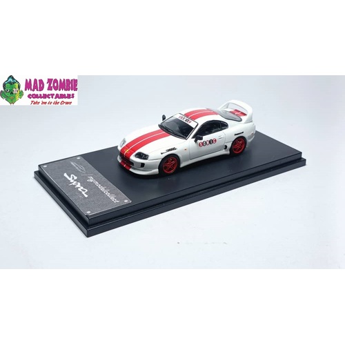 Model Collect 64 1/64 -Supra A80 (JZA80) Bomex V1 Modified. White with Red Strips - PRE-ORDER
