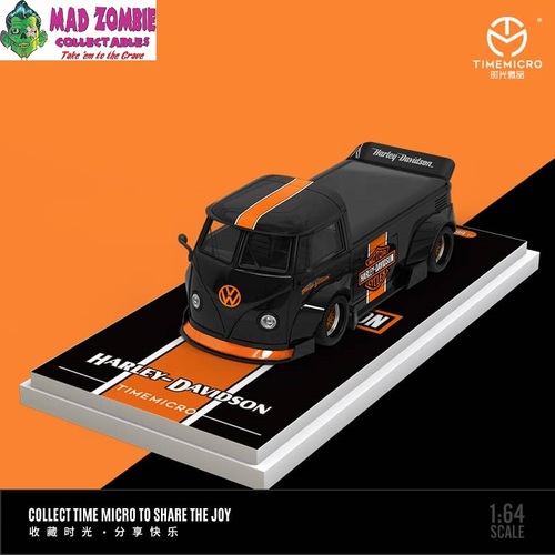 Time Micro 1/64 Scale - VW T1 Pickup Base Black-Orange Harley Davidson Livery (PRE-ORDER)