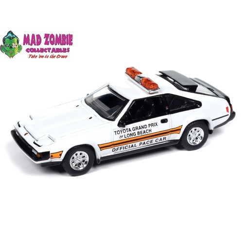 Auto World 1/64 Premium 2024 Release 2B - 1983 Toyota Celica Supra White w/Toyota Grand Prix of Long Beach Official Pace Car Graphics & Roof Lightbar