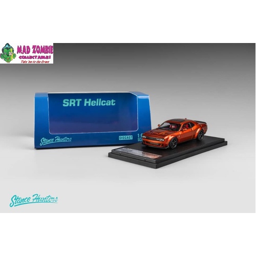 Stance Hunter 1/64 Scale - Dodge SRT Hellcat Open-Hood, Visible Engine Orange Color - (PRE-ORDER)